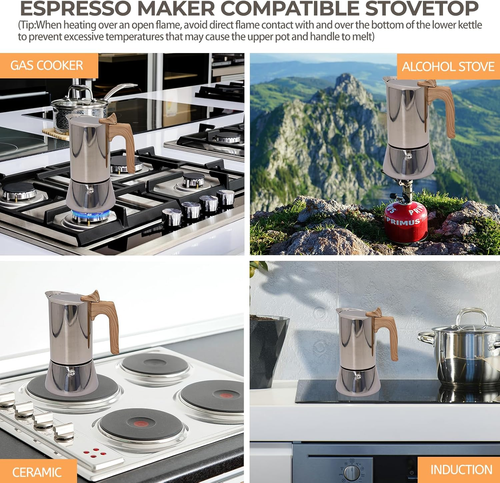 Unbeschichtete 2 Tassen Mokkakanne 304 Verdickter Edelstahl Kaffeemaschine Herdplatte Espr - Bild 6 von 12