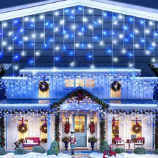 66ft Blue and White Christmas Lights, 640 LED Icicle Lights for Outside House...