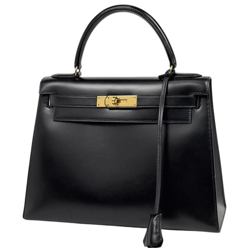 Hermes Kelly 28 Handbag Box Calf Black Used