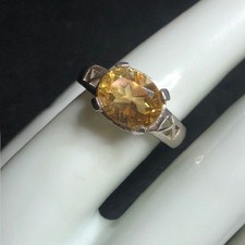 B2912 Sterling Silver Solitaire Ring Oval Citrine Gemstone Openwork Design sz 7