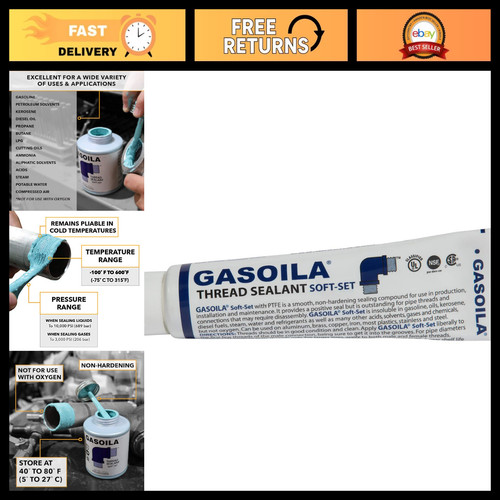 Soft-Set Pipe Thread Sealant Paste - Non-Hardening for Metal & Plastic, 2 oz - L