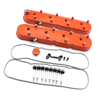 Pair Aluminum Orange Tall Valve Covers 241-164 For Chevy LS LS1 LS2 LS3 LS6 LSX