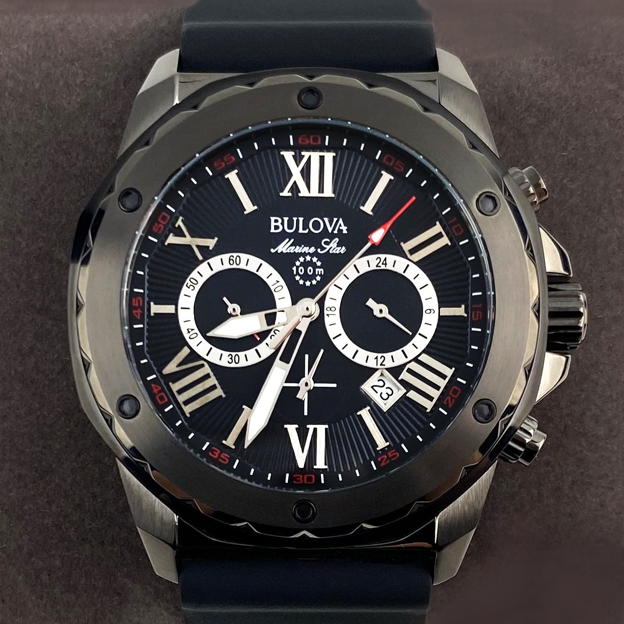 Bulova Marine Star 98B259 Quartz Black Dial Black Rubber Strap Men's Watch