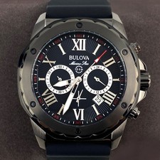 Bulova Marine Star 98B259 Quartz Black Dial Black Rubber Strap Men's Watch