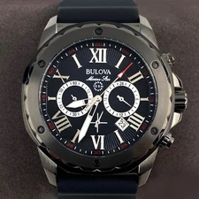 Bulova Marine Star 98B259 Quartz Black Dial Black Rubber Strap Men's Watch