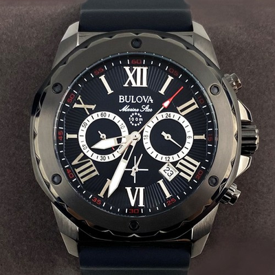 #ad Bulova Marine Star 98B259 Quartz Black Dial Black Rubber Strap Men#x27;s Watch $195.67