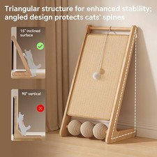 Large Vertical Sisal Cat Scratcher Wooden Frame with Hanging Balls Cat Claw Toy