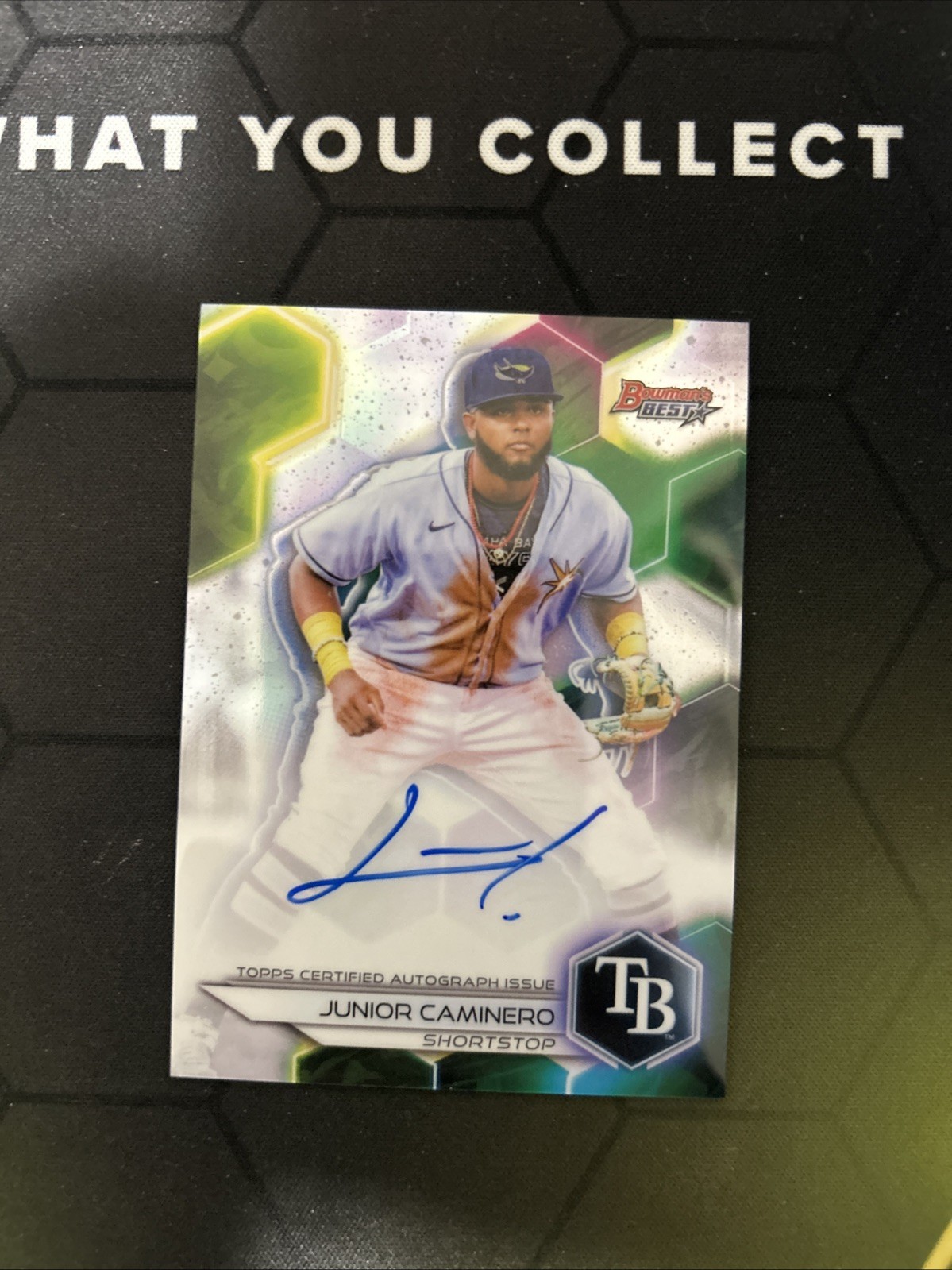 Junior Caminero 2023 Bowman's Best Refractor Auto On Card #B23-JCO