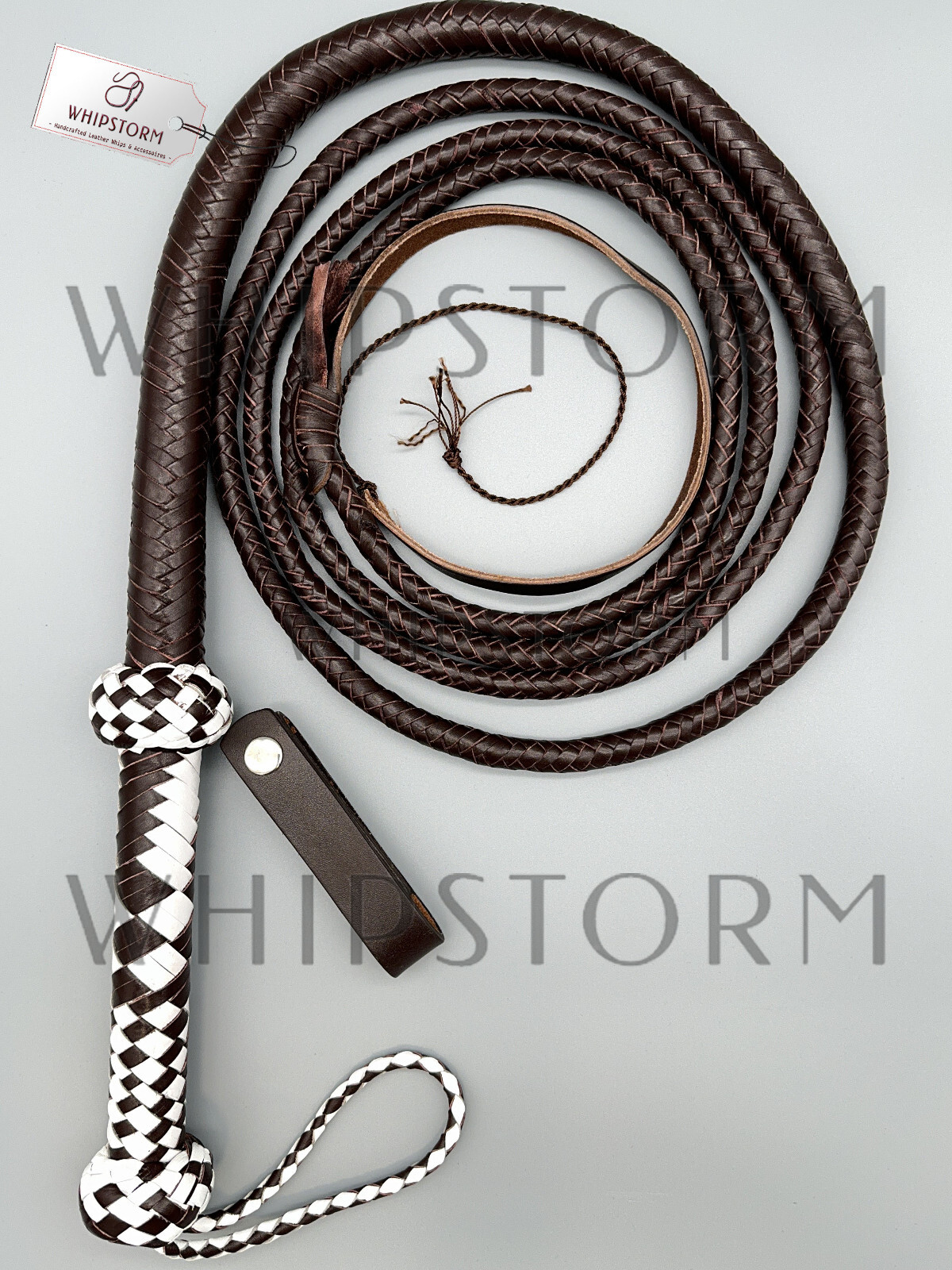 Bullenlederpeitsche Bullwhip in Weiß/Braun in 3FT, 4FT, 6FT, 8FT, 10FT