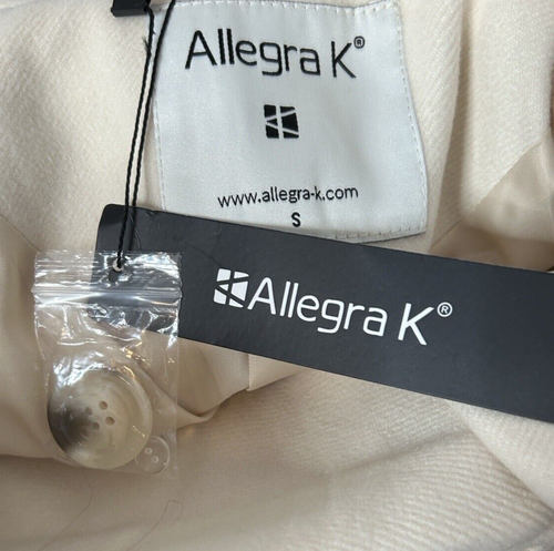 Allegra K Women's Jacket Small Cream Belted Winter Coat Pockets NEW - Picture 9 of 16