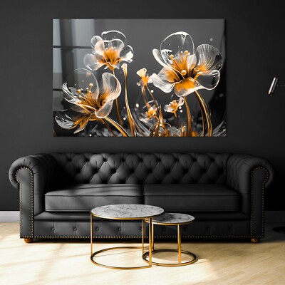 Wandbild Luxuriöse goldene Blumen , Leinwnad , Acrylglas ,Poster Kunst Deco