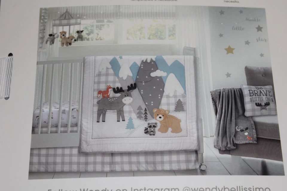 Manta de bebé Wendy Bellissimo Woodland Collection Moose Fox gris borde satinado nueva con etiquetas Foto 4 de 4