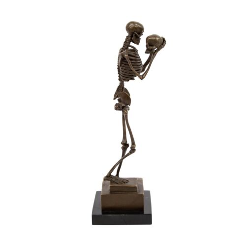 Scultura antica bronzo patinato ""Scheletro con teschio"" di Carl Kauba XIX RARA - Foto 4 di 7