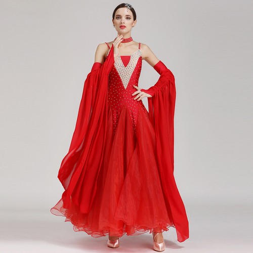 Latin Ballroom Dance Dress Modern Salsa Waltz Standard Long Dress#N082 5 Colors - Picture 12 of 15