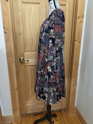Papillon Patchwork Printed Dress Women’s XL Boho Artsy Blue Floral Style 15526 - Picture 6 of 10