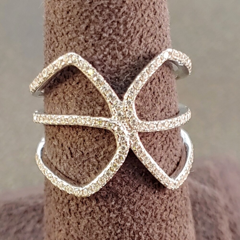 Sterling Silver CZ Intersecting Openwork Ring Band - image 2