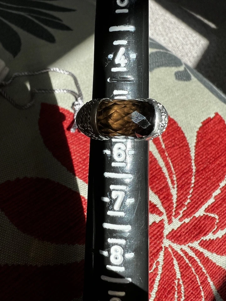 JUDITH RIPKA STERLING SILVER RING SMOKY QUARTZ WHITE STONE - Image 2 of 4