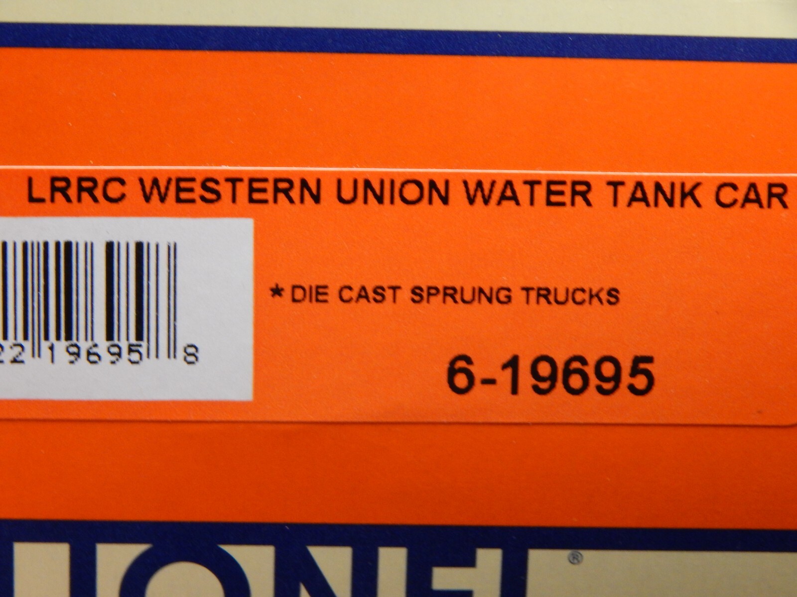 LIONEL 619695 LRRC WESTERN UNION WATER TANK CAR NEW IN BOX O SCALE