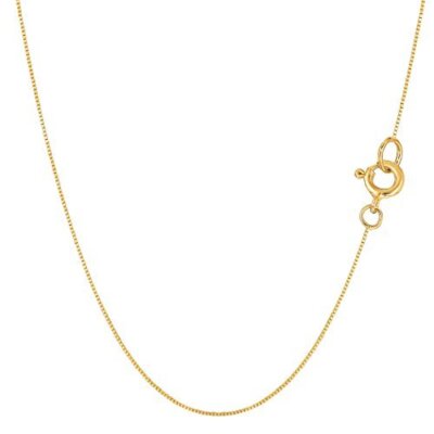 14k Real Solid Gold Mirror Box Chain Necklace, 0.45mm (24 Inches)
