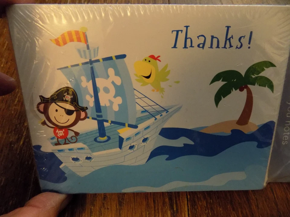 Paquete de 10 tarjetas de agradecimiento American Greetings para niños de colección Monkey Pirate Boat Island Foto 2 de 4