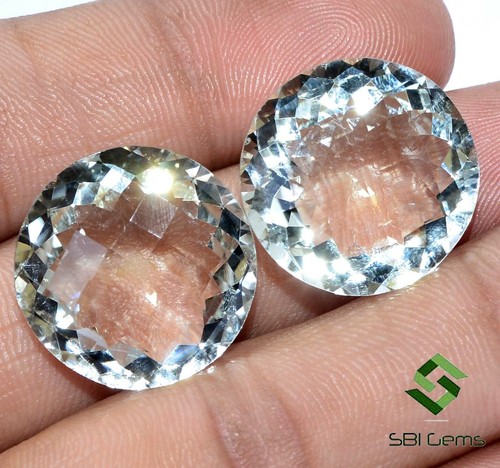 Natural Green Amethyst Round Concave Cut Pair 20 mm 42.96 CTS Lustrous Gemstones - Picture 3 of 6