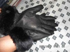 Ladies 100 Leather gloves with trim Faux Fur Size L