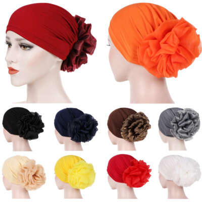 Women Lady Turban Hats Lace Flower Hair Head Wrap Cap Elastic Slouchy Hat 