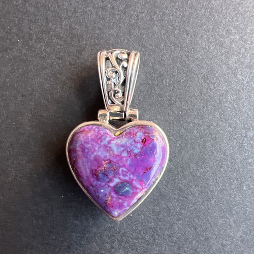 Ciondolo cuore JAI 925 argento sterling reversibile viola turchese pergamena usato in ottime condizioni