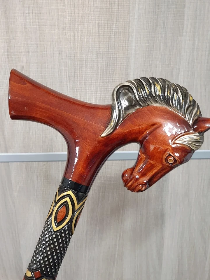 Bastón cabeza caballo hecho a mano madera tallada caballo caminar bastón, amante del caballo gi Foto 2 de 4