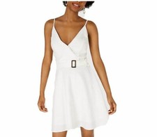 Sequin Hearts Junior Womens M White Spaghetti Belted Faux Wrap ALine Dress NWT