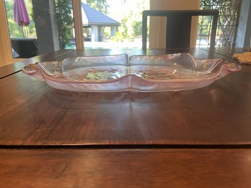 Vintage Mikasa Rosella Large 16" x 11.5” Floral Platter Pink Glass Ruffled Edge - Picture 3 of 6