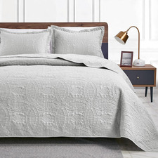 California King Size Quilt Bedding Set Light Grey Bedspreads - Cal King Summer Q