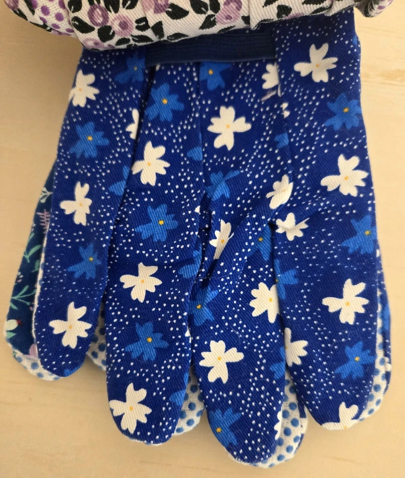 Briers Gardening Gloves Cotton Full Palm Dot Grips 3-Pack Floral Prints NWT Med - Image 4 of 4