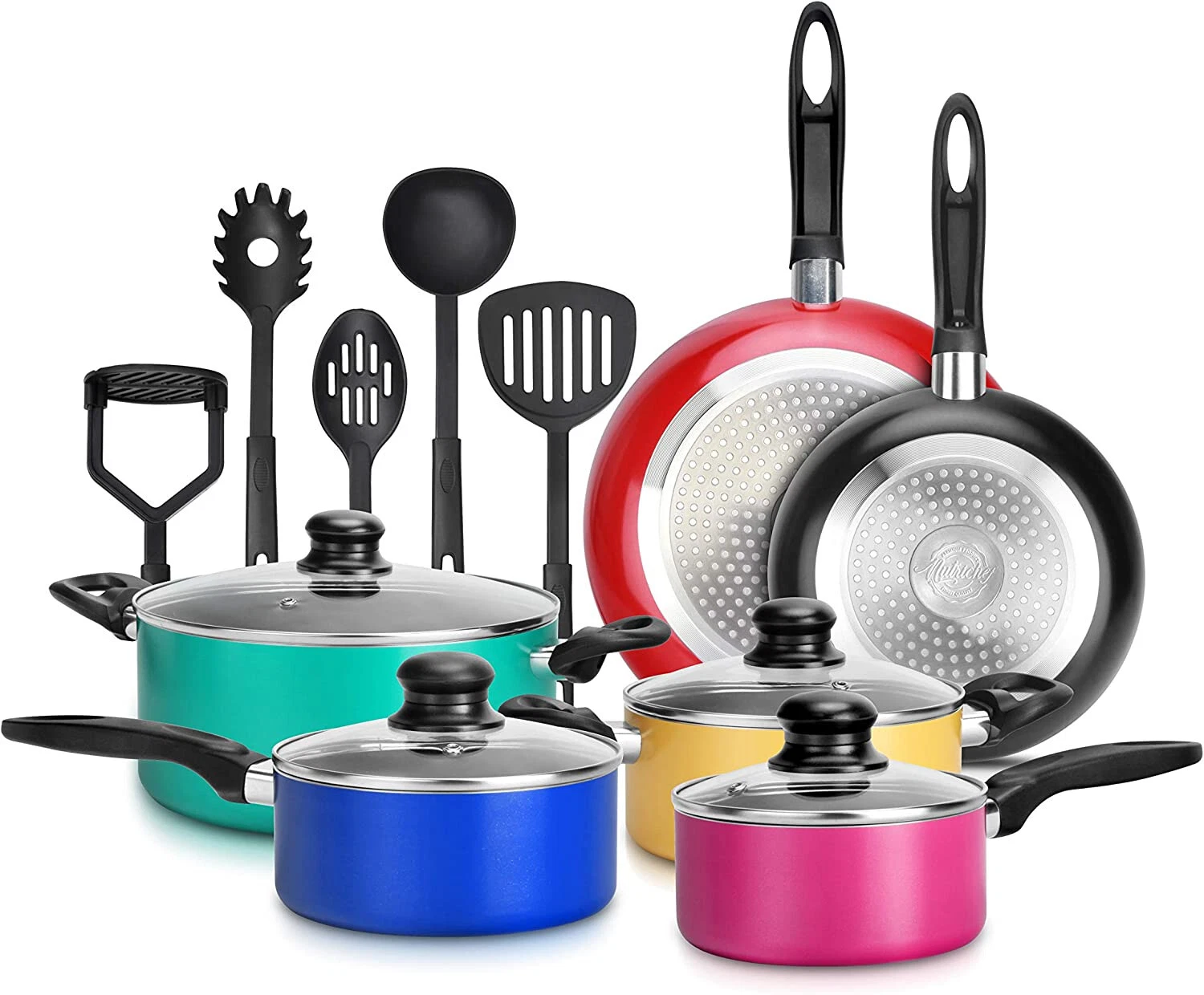 15-Piece Nonstick Kitchen Cookware Set - NutriChef NCCWCOR15 Multicolor