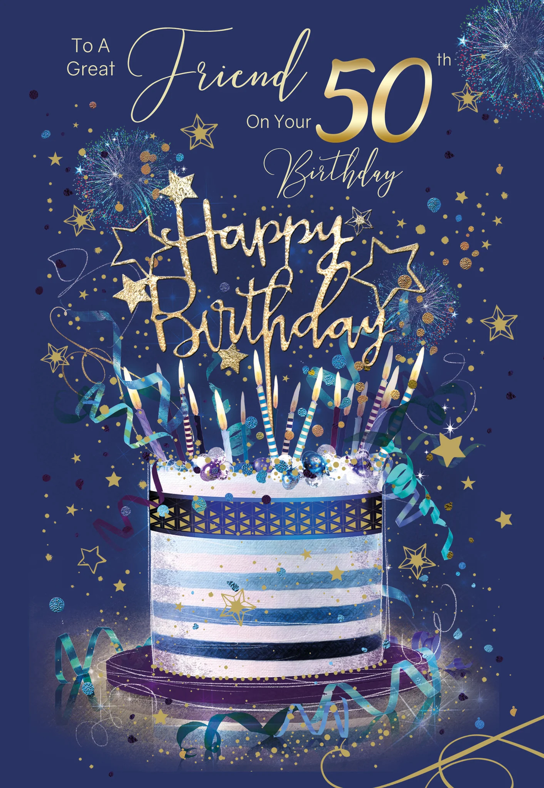 50th Birthday Card Friend  - Male - Foil Finish - Cherry Orchard