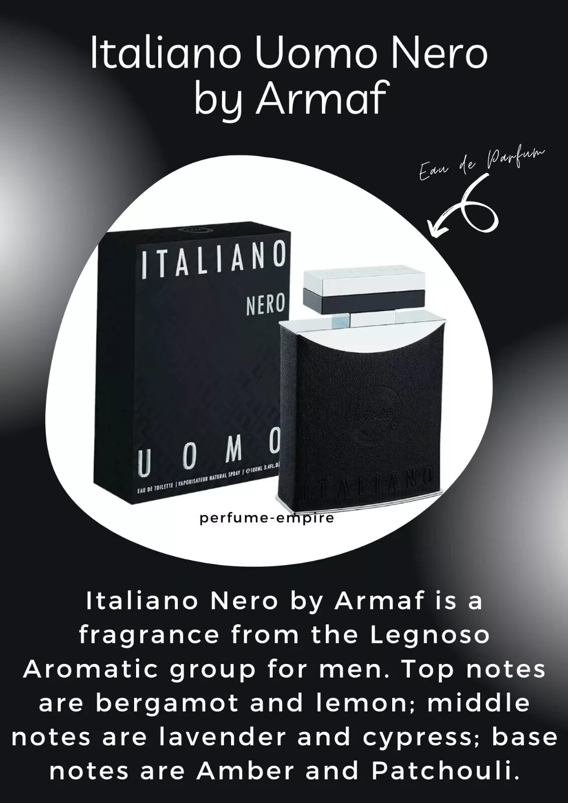 ARMAF ITALIANO NERO UOMO Eau De Toilette Spray FOR MEN Oz NEW
