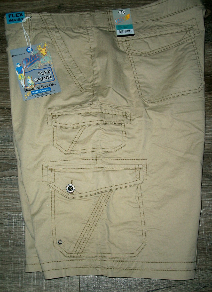 Big Mens PLUGG Stretch Cotton Wheat Tan Cargo Shorts NWT 46 $60