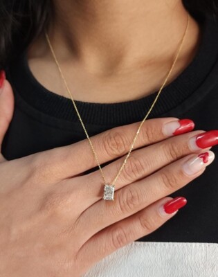14 Kt Gold 1 Kt IGI-zertifiziert im Labor gezüchteter Diamant-Anhänger Halskette mit Strahlschliff