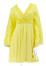 Soieblu Lace Bell Sleeve Wrap High Waist Boho Dress Small Yellow Revolve Crochet