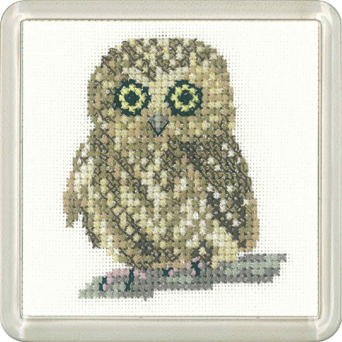 Heritage counted cross stitch kit Aida ""Owl (A)"", CFOW1193-A, Coaster size 7,5x7