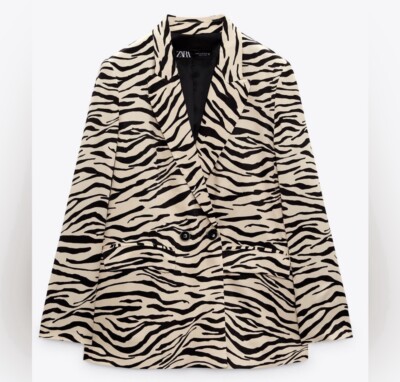 NWT Zara Animal Print Tiger Double Breasted Satin Oversized