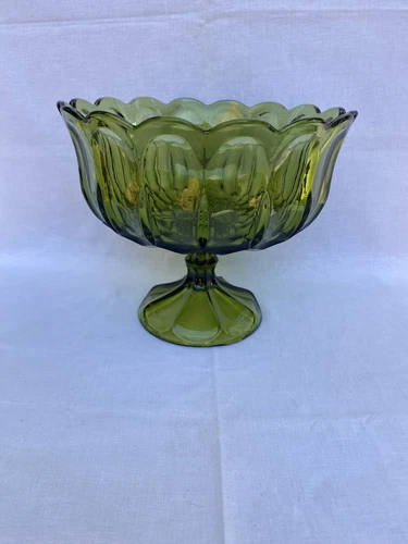 Vintage Fairfield Avocado Anchor Hocking Pedestal Fruit Bowl.