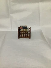 Miniature Vintage Mid Century Colonial Wood Magazine Rack Filled With Magazines