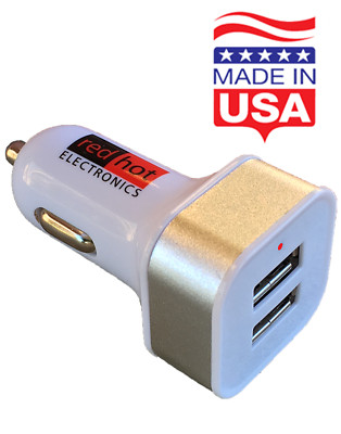 *MADE IN USA* Premium Smart Dual USB Car Charger 24W iPhone17 16 Samsung Silver