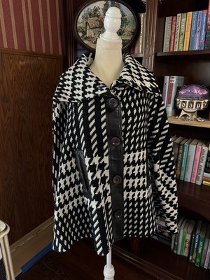 Vintage Mackage Wool Button Houndstooth Coat Black & White Size G/L - No Belt