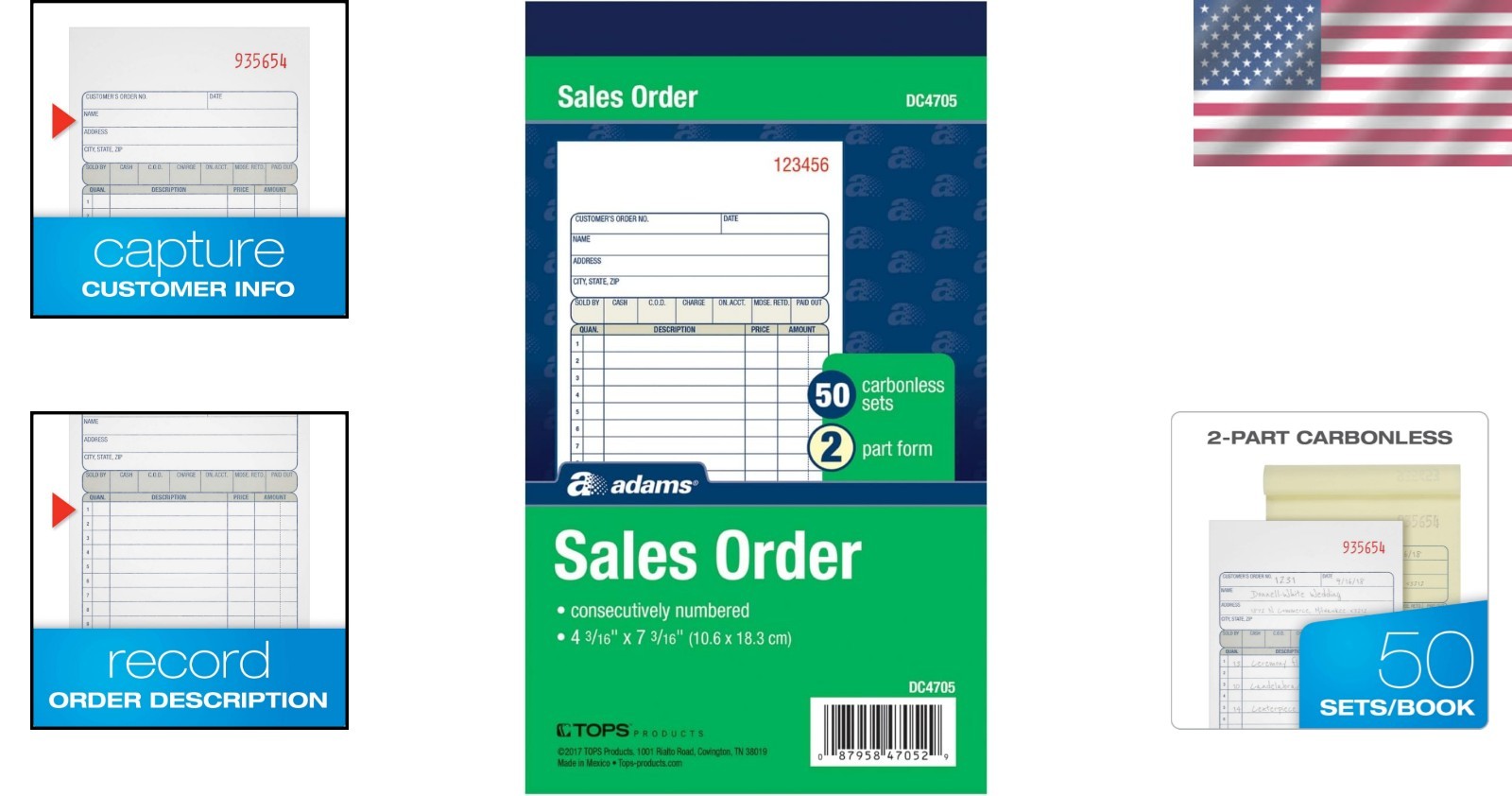 Customizable 2-Part Sales Order Book with 50 Carbonless Forms - 4-3/16 x 7-3/16