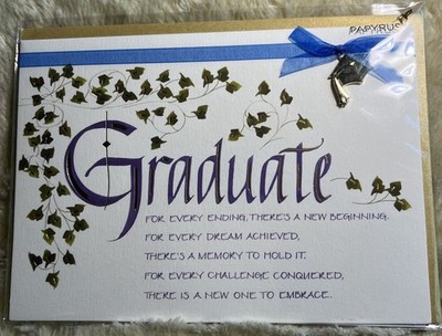 Papyrus Graduation Card Metal Mortar Board Charm Ribbon Foil  Exciting Future  D