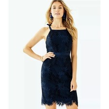 Lilly Pulitzer Kayleigh Shift Dress True Navy Blue Fern Gallery Lace 4 summer