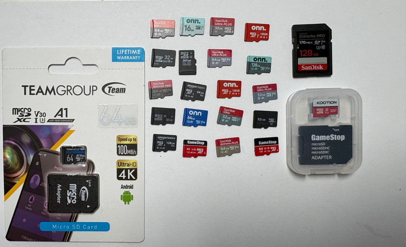 Micro SD Card Lot, 1.5TB, ONN, SanDisk, Amazon, Teamgroup, 23 units
