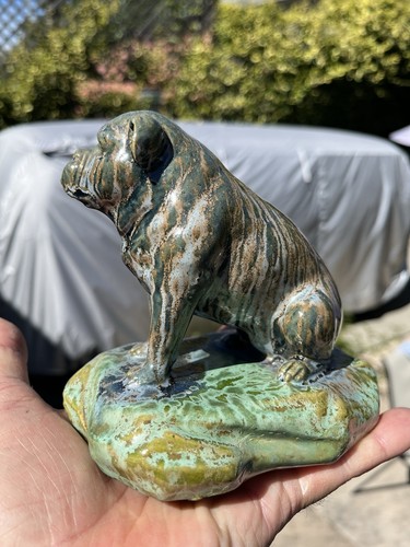 Antica statuina vintage inglese americano bulldog Pit Bull cane ceramica smaltata - Foto 6 di 10